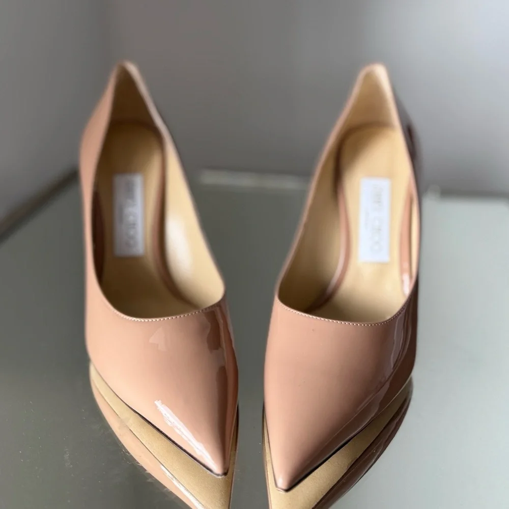 New Jimmy Choo Love Ballet-Pink Patent-Leather Pointed Pumps with JC $825 37.5 - Picture 10 of 11